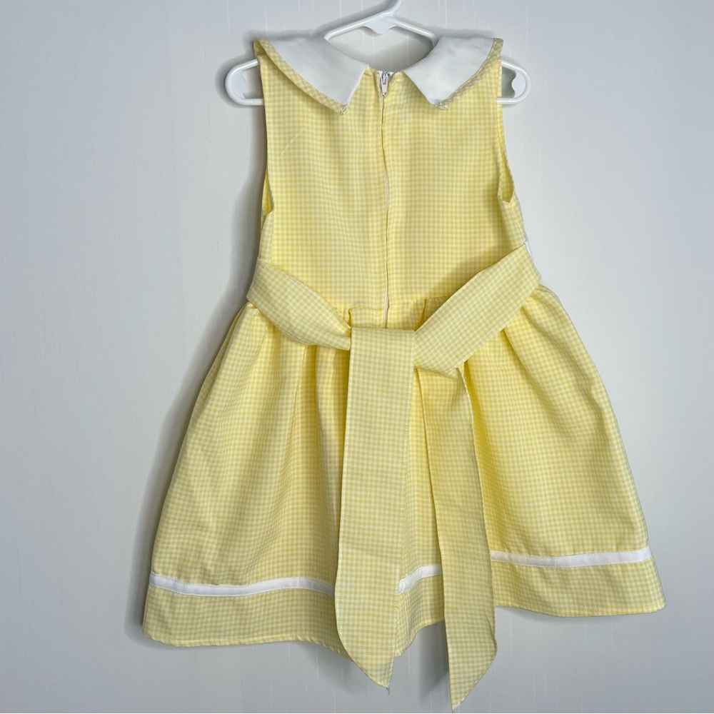 Yellow Gingham Embroidered Dress Butterfly Peter Pan Collar Vintage Girls Size 4 - Picture 6 of 12